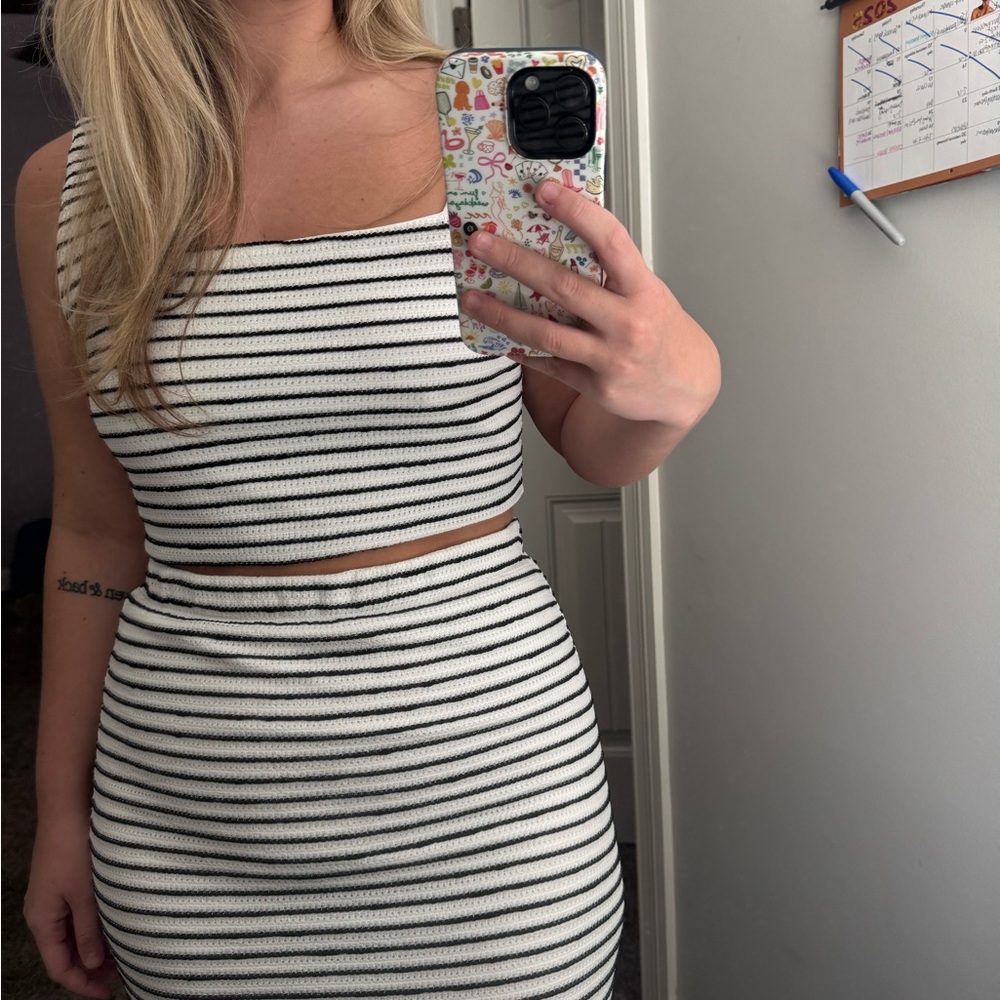 Striped Black and White Two-Piece Set